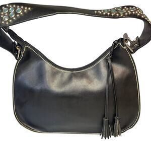 Steve Madden Black Hobo Shoulder Bag – Embellished Rhinestone Shoulder Strap